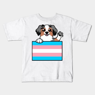 Love is Love Puppy - Blue Merle Trans Pride Flag Kids T-Shirt